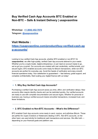 Buy Verified Cash App Accounts BTC Enabled or Non-BTC – Safe & Instant Delivery _ usapvaonline