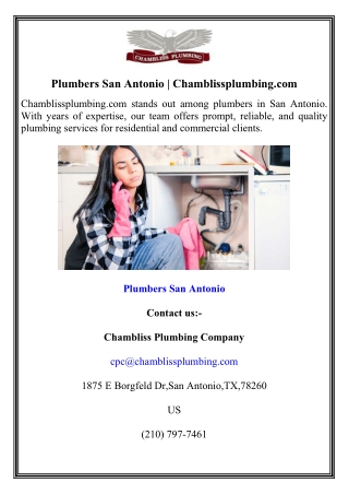 Plumbers San Antonio Chamblissplumbing.com