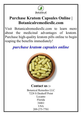 Purchase Kratom Capsules Online | Botanicalremediesllc.com