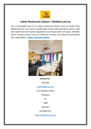 Indian Restaurant Clayton | Rotiboti.com.au