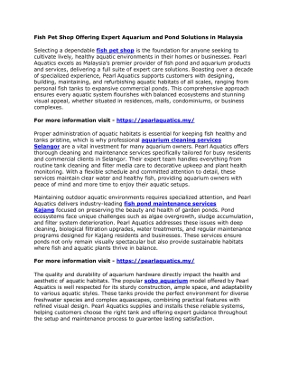 Fish Pet Shop Offering Expert Aquarium and Pond Solutions in Malaysia