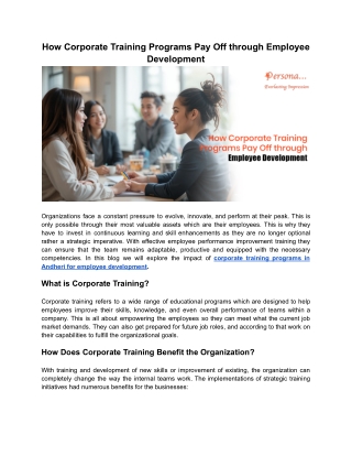 How Corporate Training Programs Pay Off through Employee Development