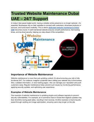 Trusted Website Maintenance Dubai UAE – 24_7 Support