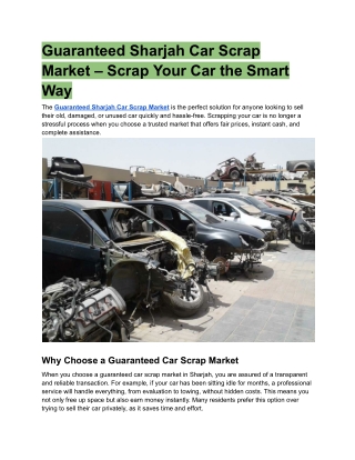 Guaranteed Sharjah Car Scrap Market – Scrap Your Car the Smart Way