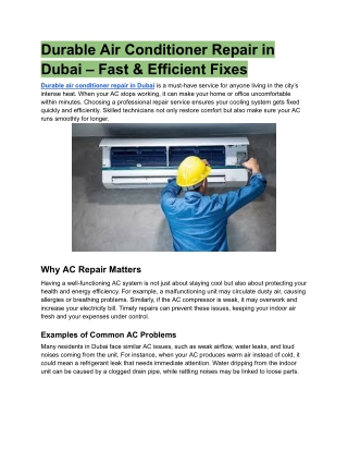 Durable Air Conditioner Repair in Dubai – Fast & Efficient Fixes