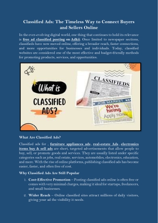 Classified Ads The Timeless Way to Connect Buyers and Sellers Online