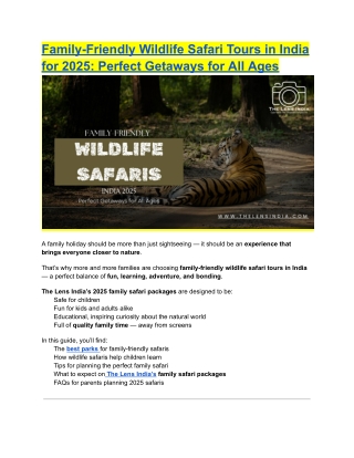 Family-Friendly Wildlife Safari Tours in India for 2025 Perfect Getaways for1 All Ages