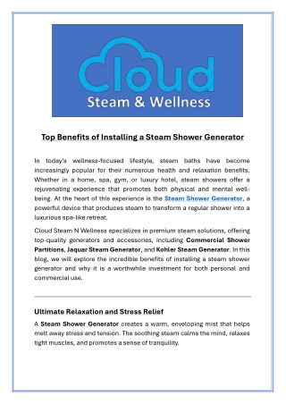 Top Benefits of Installing a Steam Shower Generator,