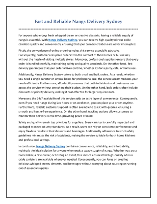 Nangs Delivery Sydney