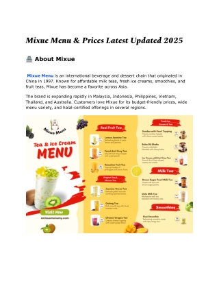 Mixue Menu & Prices Latest Updated 2025