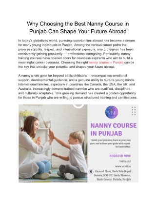 Best Nanny Course in Punjab Can Shape Your Future Abroad