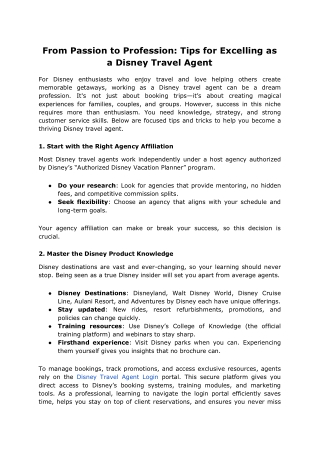 From Passion to Profession: Tips for Excelling as a Disney Travel Agent