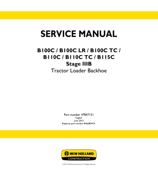 New Holland B100C Stage IIIB Tractor Loader Backhoe Service Repair Manual Instant Download