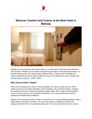 Discover Comfort and Cuisine at the Best Hotel in Mahoba