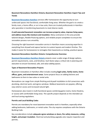 Basement Renovation Hamilton: Expert Tips and Trends