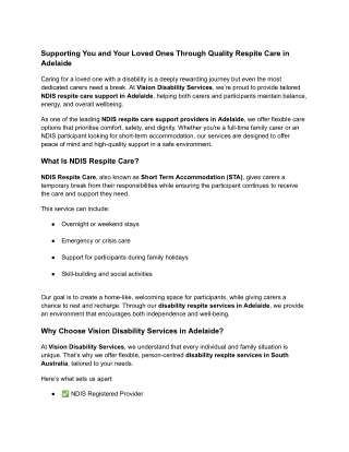 Supporting You and Your Loved Ones Through Quality Respite Care in Adelaide