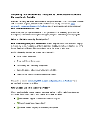 Supporting Your Independence Through NDIS Community Participation & Nursing Care in Adelaide