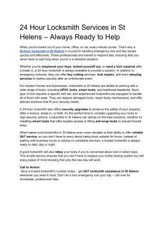 24 Hour Locksmith Services in St Helens – Always Ready to Help