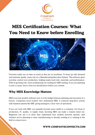 MES Certification Courses What You Need to Know before Enrolling