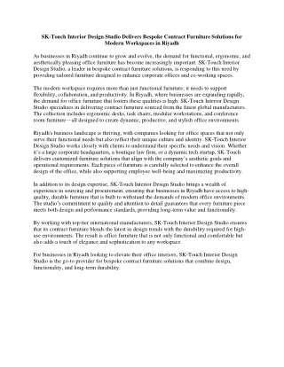 SK-Touch Interior Design Studio Delivers Bespoke Contract Furniture Solutions for Modern Workspaces in Riyadh