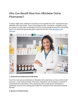 Who Can Benefit Most from Affordable Online Pharmacies