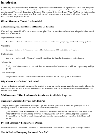 Melbourne's 24hr Locksmith Services: Ready When You Need Us