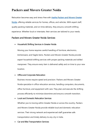 Packers and Movers Greater Noida