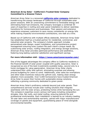 American Array Solar - California’s Trusted Solar Company Committed to a Greener Future