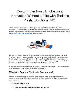 Custom Electronic Enclosures_ Innovation Without Limits with Toolless Plastic Solutions INC.