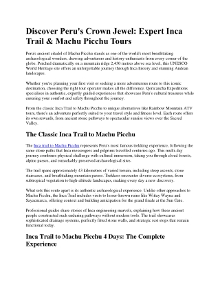 Machu Picchu Tours & Inca Trail Treks Qoricancha Expeditions