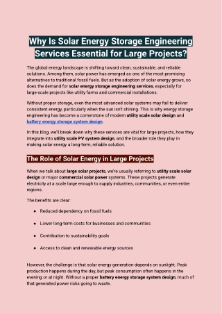Why Is Solar Energy Storage Engineering Services Essential for Large Projects