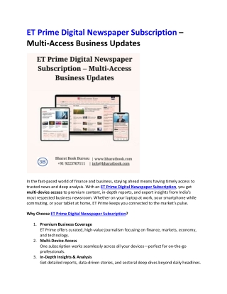 ET Prime Digital Newspaper Subscription