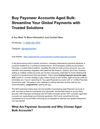 Buy Payoneer Accounts Aged Bulk_ Streamline Your Global Payments with Trusted Solutions