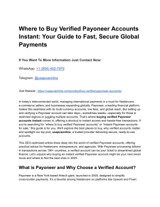 Where to Buy Verified Payoneer Accounts Instant_ Your Guide
