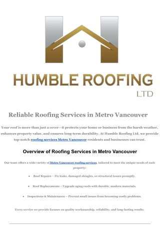 Reliable Vancouver Roofing Services for Homes & Businesses