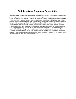Stainless Swim company presentation