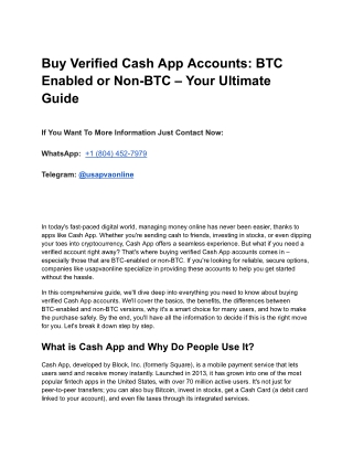 Buy Verified Cash App Accounts_ BTC Enabled or Non-BTC – Your Ultimate Guide