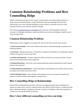 Common Relationship Problems and How Counselling Helps