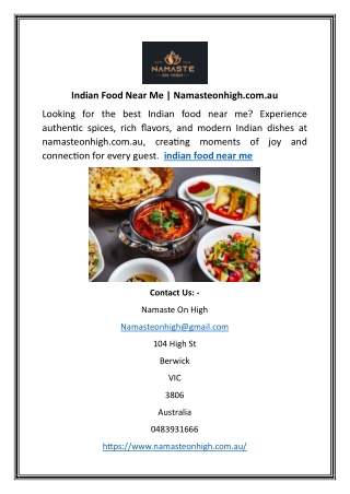 Indian Food Near Me | Namasteonhigh.com.au