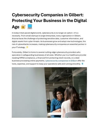 Cybersecurity Companies in Gilbert Protecting Your Business