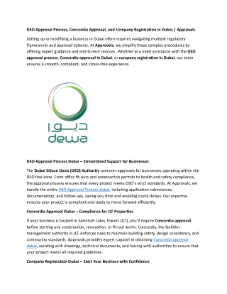 DSO Approval Process, Concordia Approval, and Company Registration in Dubai - Approvals