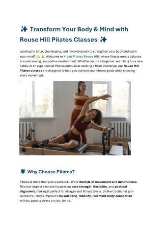 Transform Your Body & Mind with Rouse Hill Pilates Classes