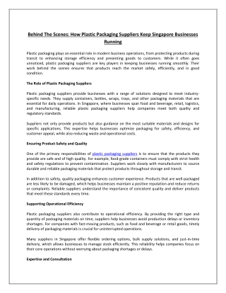 Behind The Scenes How Plastic Packaging Suppliers Keep Singapore Businesses Running