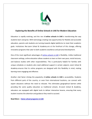 International Online School Programs in UAE & Pakistan | Learn School & Academy