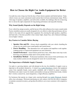 How to Choose the Right Car Audio Equipment for Better Sound