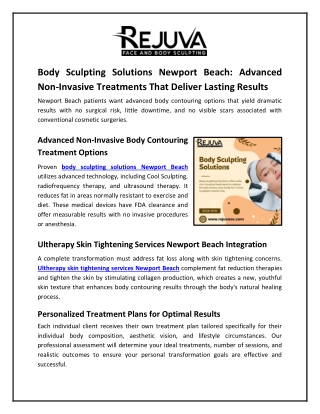 Body Sculpting Solutions Newport Beach: Advanced Non-Invasive Treatments That De