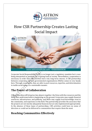 How CSR Partnership Creates Lasting Social Impact