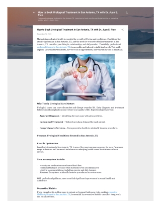 How to Book Urological Treatment in San Antonio, TX with Dr. Juan S. Pico