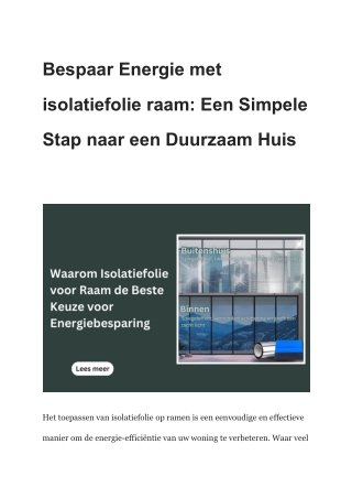 Bespaar Energie met isolatiefolie raam Een Simpele Stap naar een Duurzaam Huis