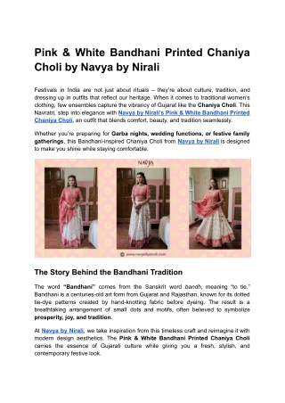 Pink & White Bandhani Printed Chaniya Choli by Navya by Nirali